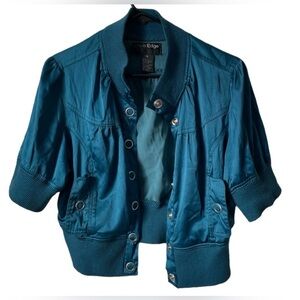 Outer Edge Teal Short Sleeve Bomber Jacket